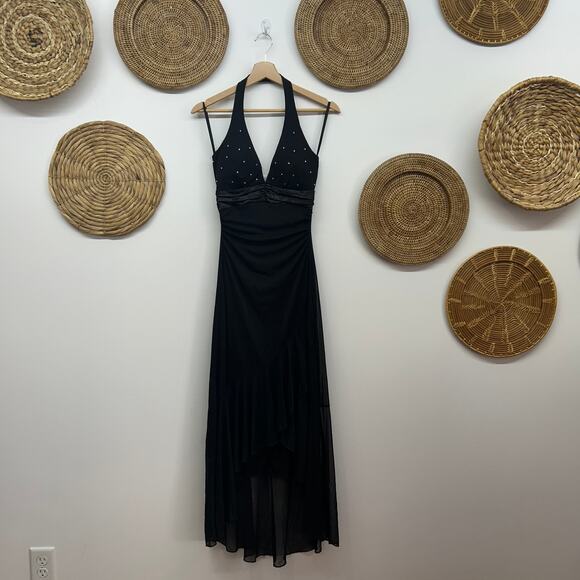 NWT Vintage Y2K 2000s Taboo Black Asymmetrical Halter Hi-Low Maxi Dress Small - Picture 2 of 9